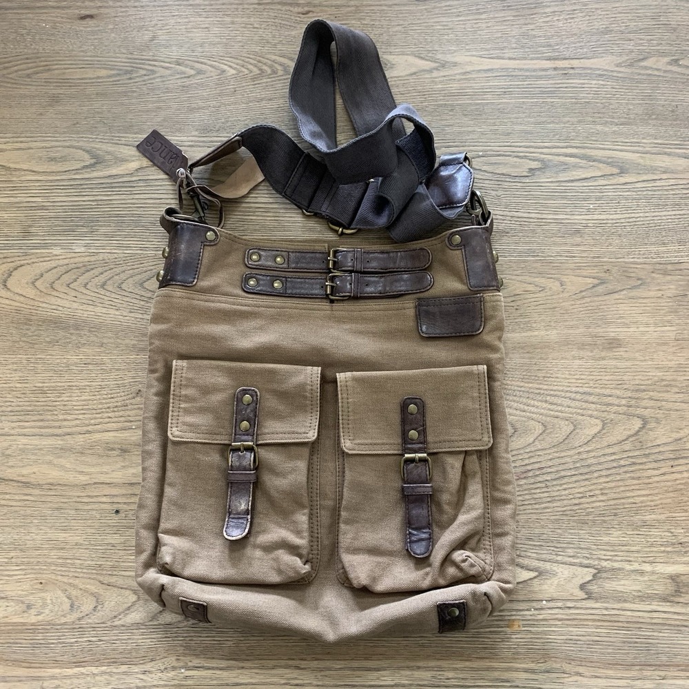 Vintage‎ Sundance Messenger Crossbody Bag Brown Tan Leather Trim